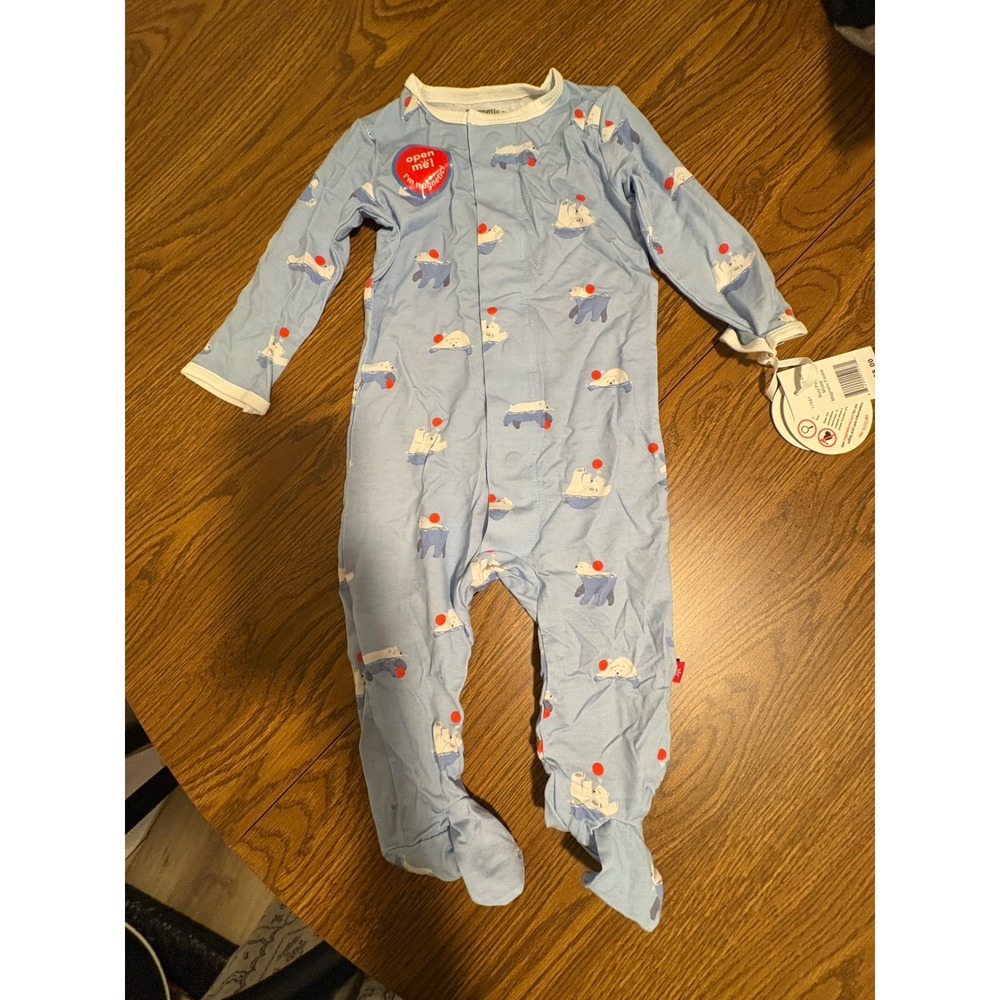 Magnetic Me Polar Bear Footie Pajamas Blue Modal Magnetic Fasteners 3-6 Months